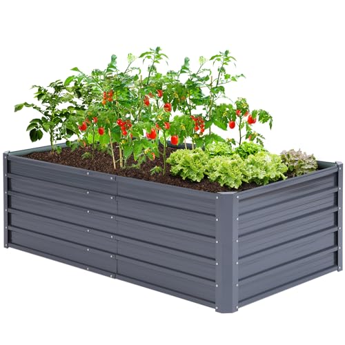 Ohuhu Hochbeet Metall Pflanzenbeet 180x90x60 cm, Hochbeete für Garten aus robustem Stahlblech mit stabilem Design, Rostschutz und Langer Haltbarkeit – Ideal für Gemüse, Kräuter & Blumen Anthrazit