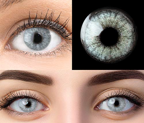 GLAMLENS Keira Blue Blau + Behälter - Sehr stark deckende natürliche blaue Kontaktlinsen farbig - farbige Monatslinsen aus Silikon Hydrogel - 1 Paar (2 Stück) - DIA 14.20 - Ohne Stärke
