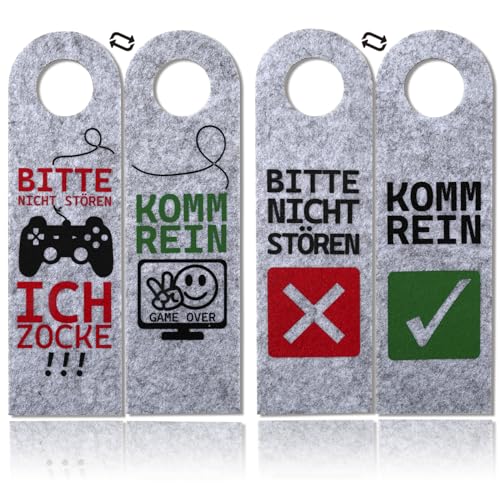 XIAONIU Bitte Nicht stören, ich zocke oder komm rein, 2Stück Türanhänger aus Filz, Zocker Geschenk, Gamer Zimmer Deko, Gamer Geschenk, Teenager Jungen Geschenk, Coole Sachen für Jungs (grau)