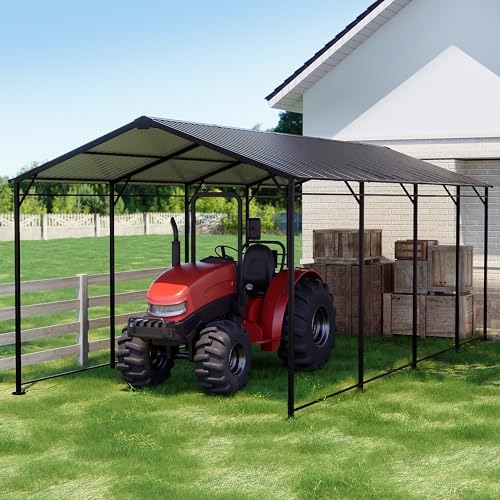 HOMPUS Metall-Carport 3,05 x 6,10 m, Stabiler Hardtop-Unterstand mit verzinktem Stahldach, Outdoor-Autounterstand für SUV, LKW und Boote, wetterfeste Überdachung mit verstärktem Rahmen, Dunkelgrau