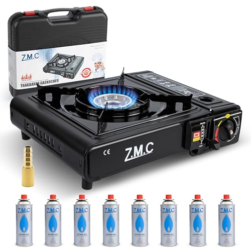 Z.M.C Gaskocher Campingkocher 1-flammig 2,2 kW LPG + 8X Kartuschen 227g
