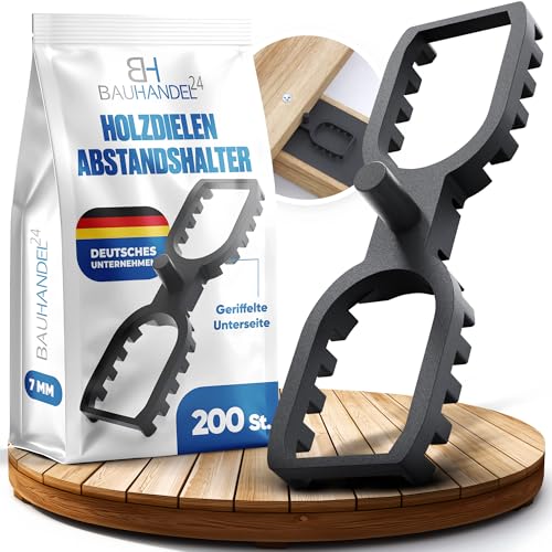 Bauhandel24-200 Stück Terrassendielen Abstandhalter 7 mm Fugenbreite, gleichmäßige Fugen bei Holzterrassen, Terrassenbau Distanzhalter