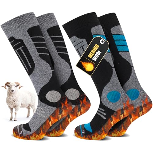 SukModen Merino Skisocken Damen Herren, 2 Paar, Thermo Winter