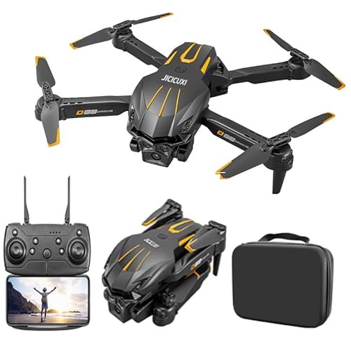 Drohne mit Kamera 4K, Faltbare Mini Drohne mit kameraür Anfänger, Dual-Kameras, 2 Akkus für längere Flugmomente, 360° Flip, Headless Modus, Höhenhaltung, Tragetasche,Goldgelb