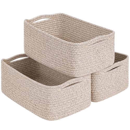 TIMEYARD 3er Set Aufbewahrungskorb Geflochten 33x20x13cm Weiß Braun