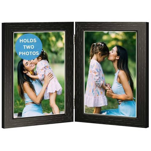 Clay Roberts Double Picture Frame 6 x 4, Black, Holds 2 Photographs, Twin Hinged 10 x 15 cm Frames, Photo Collage Gallery Display