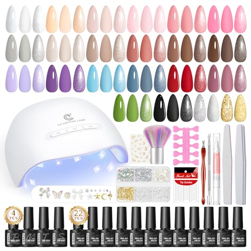 PEACECOLOR UV Nagellack Set mit UV Lampe, 22 Farben Gel Nagellack UV, 4 Base und Top Coat Matte Glitzer, Nagelset Gelnägel Starterset mit Tools für Frauen DIY Maniküre zu Hause