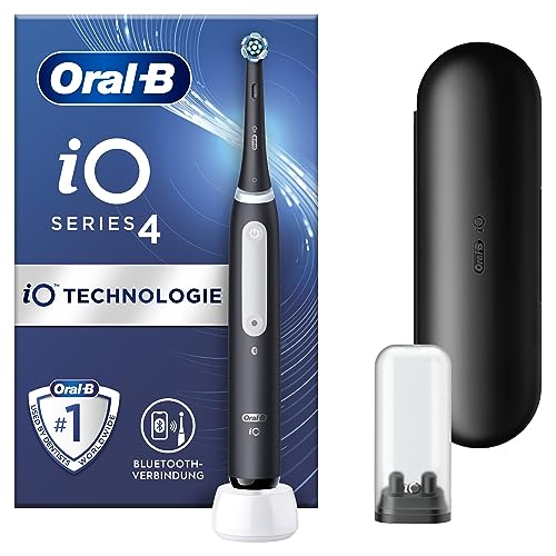 Oral-B iO Series 4 Elektrische Zahnbürste — Electric Toothbrush, Inkl. 1 Aufsteckbürste, Magnet-Technologie, Reiseetui — 4 Putzmodi für Zahnpflege, Zahnbürste Elektrisch, Designed by Braun, Schwarz