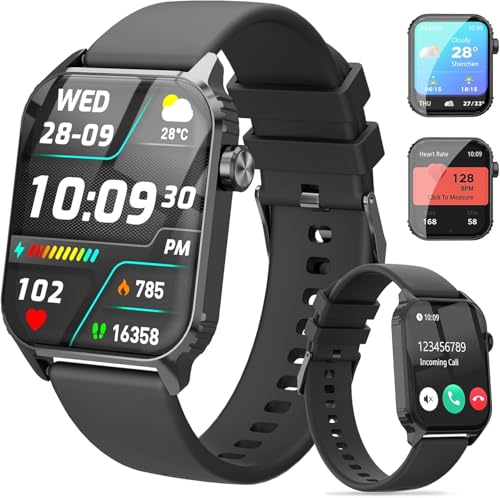 TRAUSI Smart Watches für Damen Herren, 1,8 Zoll HD Smartwatch mit 120 Sportmodi, Herzfrequenz/Schlafmonitor, IP67 Wasserdicht, Bluetooth Anruf & Musiksteuerung für iPhone/Android (Schwarz)