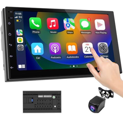 Haudio 7 Zoll 2 Din Radio Android mit Wireless CarPlay & Wireless Android Auto,Auto Radio Touch Display mit Rückfahrkamera,Bluetooth,AUX,AM/FM,Mirror Link,GPS-Navigation|Apple CarPlay Bildschirm