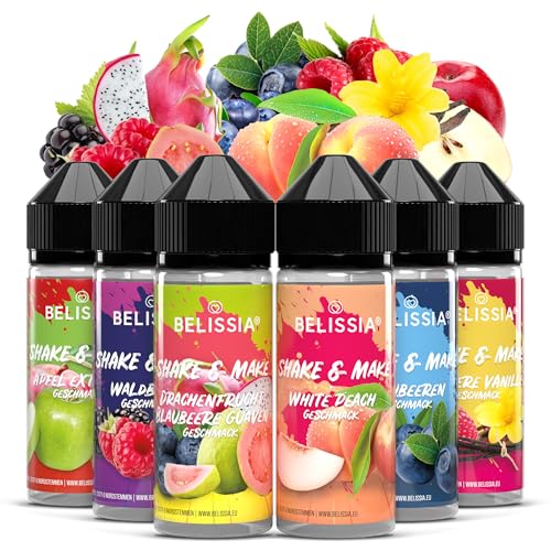 Belissia Shake and Make Set Greatest Hits - 6x10ml hochdosiertes Lebensmittelaroma + 120ml Schüttelflasche - Für Backen, Speisen, Getränke, Shakes, DIY & Raumduft - Vegan, ohne Zusatzstoffe