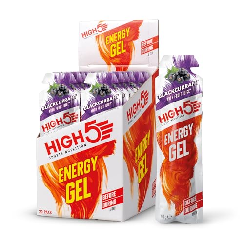 HIGH5 Energy Gel, Energie-Gel im schnell zu öffnenden Portionsbeutel, mit natürlichem Fruchtsaft | (Schwarze Johannisbeere, 20 x 40g)