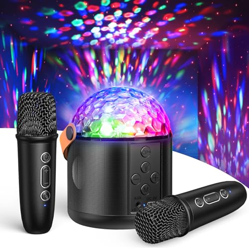 Dislocati Karaoke Maschine mit 2 Karaoke Mikrofon für Kinder und Erwachsene, Oster Geschenk Spielzeug Junge 3-15 Jahre, Tragbarer Bluetooth Lautsprecher mit Disco Licht, Ideal für Party