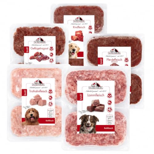 TACKENBERG 5kg Barf Premium Mix-Paket für Hunde. 5 Sorten Barf Fleisch für Hunde