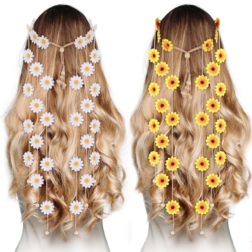 Yolev 2 Stück Blumen Stirnbänder Sonnenblumen Haarband Sonnenblumen Gänseblümchen Blume Krone Haar Accessoires für Hochzeit Reise Haarreif Karneval Kostüm Party Foto Requisiten