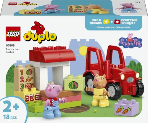LEGO DUPLO Peppa Wutz Traktor und Marktstand - Pädagogisches Motorik Spielzeug für Kleinkinder - Montessori Set mit 2 Figuren inkl. Pedro Pony - Geschenk für Mädchen & Jungen ab 2 Jahren - 10468