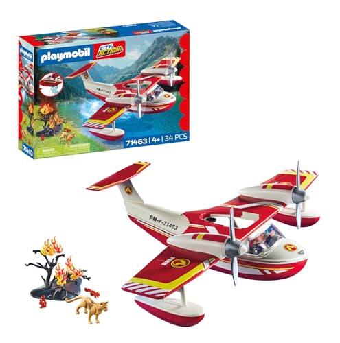PLAYMOBIL | City Action | Feuerwehrflugzeug mit Löschfunktion | Heldenhafte Rettungsmissionen | Inklusive Feuerwehrmann und vielfältigem Zubehör | Für Kinder ab 4 Jahren | 71463