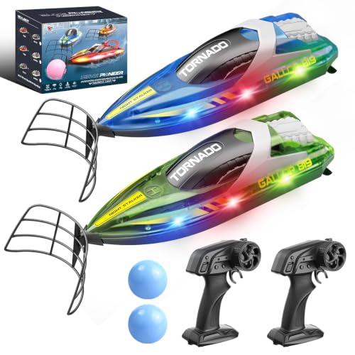 Ferngesteuertes RC Boot 2er Set, wasserdicht mit 2,4 GHz Fernsteuerung, Twin-Screw Antrieb, LED, automatische Flip-Funktion, Dual-Speed-Modus, 4 Akkus, für Kinder & Erwachsene, ideal für Pool & See