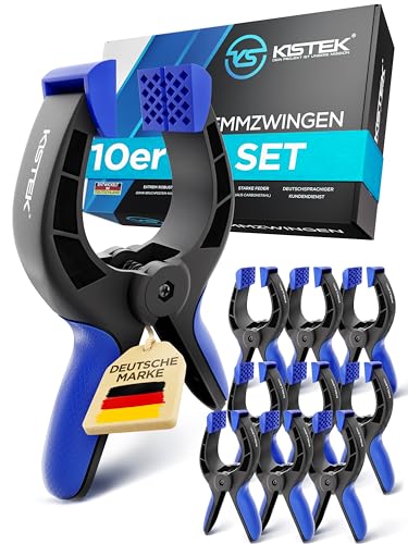 KISTEK® Klemmzwingen Set [10 Stück] - Federklemmen mit über 8cm Spannweite und starker Spannkraft - Klammern zum Leimen von Holz, Metall, etc. - Ideal zum Klemmen bei Fotografie, Pool & Werkstatt