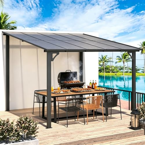 UNIONLINE 3x3m Wandgestellter Gartenpavillon – Markdown! Metall Pavillon für Terrasse, Veranda, Hinterhof, Schwarz, PVC-Dach