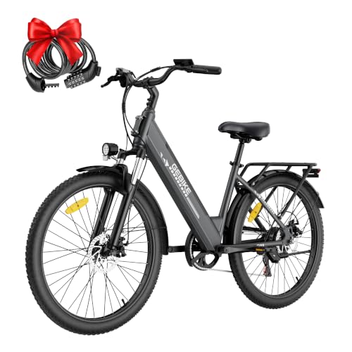 City E Bike für Damen und Herren,26‑Zoll E-Bike mit niedrigem Einstieg für Erwachsene, Reichweite bis 90 km, 7‑Gang‑Schaltung, Abnehmbarer 36V‑13Ah Akku, Höchstgeschwindigkeit 25 km/h
