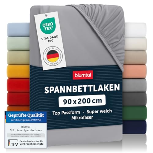 Blumtal® Spannbettlaken - Microfaser - Ökotex zertifizierte Bettwäsche 90x200cm - Grau