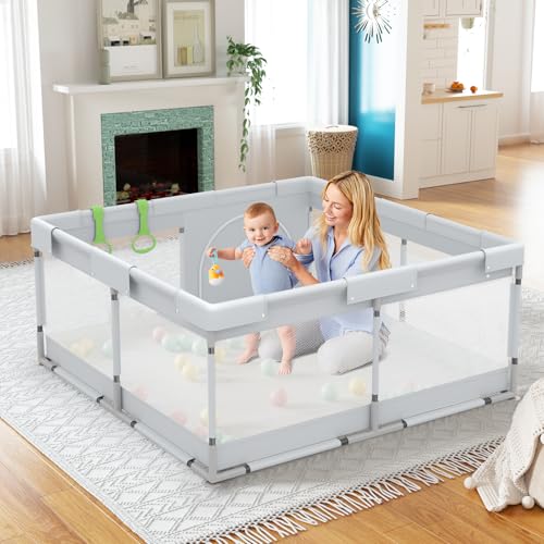 Fodoss Laufstall Baby 120×120 cm – Stabiler Laufgitter, atmungsaktives Mesh, Reißverschlusstür & Saugnäpfe, ideal für kleine Räume