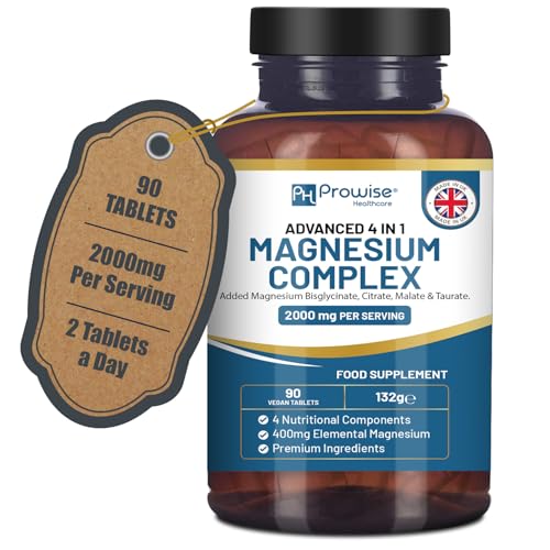 Magnesiumglycinat-Komplex 4 in 1 – 1866 mg pro Portion | Präzise Dosis von 404 mg elementarem Magnesium | Mit Magnesiumglycinat, citrat, malat und -taurat | 90 vegane Kapseln – von Prowise