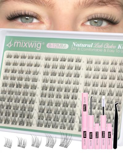 Natürliche Wimpern Extensions Kit 8-12MM Kurze Lash Extension Set Wispy Lash Cluster Set Unsichtbares Band Künstliche Wimpern C Curly Wimpern Cluster DIY Cluster Lashes by Lvmixwig