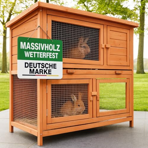 zooprinz Premium Hasenstall Mukkel – Kaninchenstall aus edlem massiven Vollholz ideal für draußen – Kleintierstall mit natürlich Farbe gestrichen – Besonders einfach und schnell zu reinigen