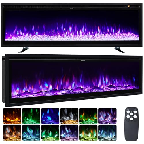 INMOZATA 50 Zoll Elektrokamin mit Heizung, 3-IN-1 Elektrokamin Wand/Einbau/Standkamin,Kamin Elektrisch mit Heizung 900W&1800W, 12 Flammenfarben, Heizfunktion, Thermostat, Timer, Fernbedienung