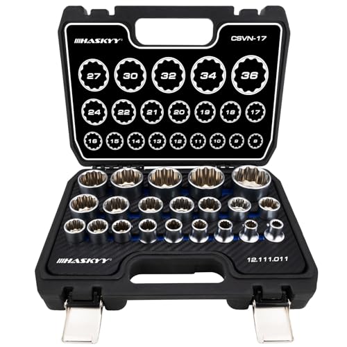 HASKYY Steckschlüsselsatz Vielzahn XZN 8-36mm Steckschlüssel Nusskasten Satz 6 und 12 Kant 1/2