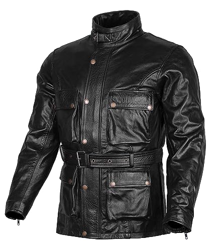 Classic Vintage Bikers - Motorradjacke - Gewachstes Leder - Schwarz Used Look - XXL