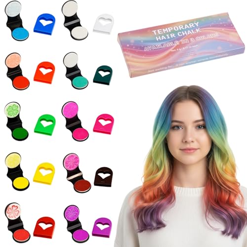 Haarkreide Für Mädchen, Temporäre Haarfarbe, 10 Farben Matt, Auswaschbare haarfarbe Für Kinder, Halloween Haarfarbe, 10 Stück Mit 12 Farben