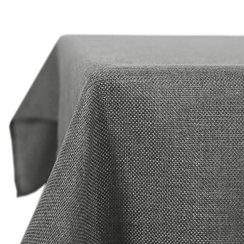 Deconovo Outdoor Tischdecke Abwaschbar Grau Tischdecken 140x240 cm Leinenoptik Wasserabweisend Tischwäsche mit Lotuseffekt Kratzfest rechteckiges Tischtuch für Esszimmer, Küche, Balkon, Garten