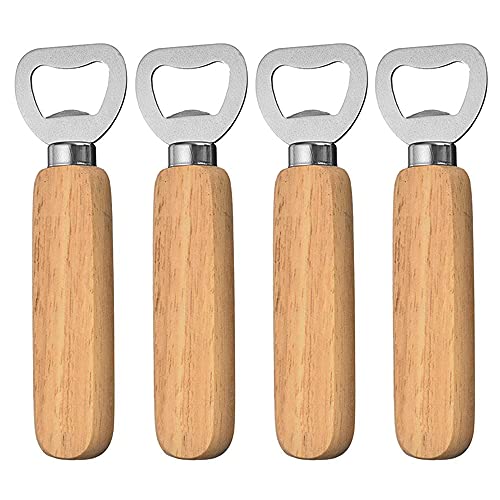 4 Stück Flaschenöffner holz Bieröffner Holzgriff Tragbare Personalisierter Naturholz Kronkorkenöffner Bier geschenke für Männer