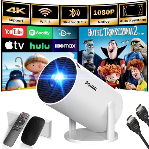 Mini Beamer, 1080P 4K Support 180°Dreh Tragbarer Streaming-Projektor, Klein Videoprojektor Unterstützt 2.4/5G Dual WiFi und Bluetooth 5.0,mit Android und IOS Smart Beamer Doppelsteuerung mit Maus,Weiß