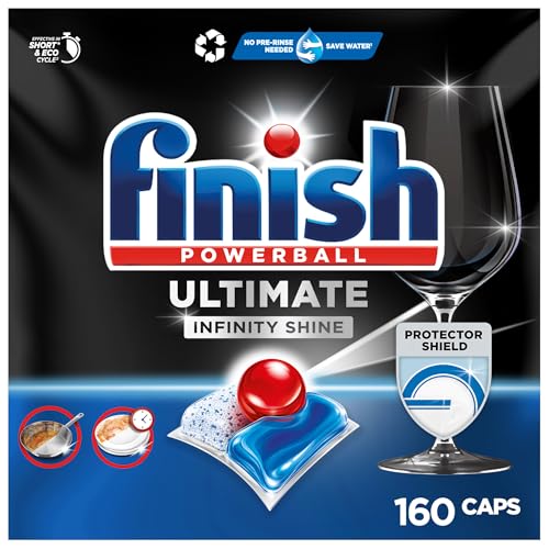 Finish Ultimate Infinity Shine Spülmaschinentabs, Geschirrspültabs für Tiefenreinigung, Fettlösekraft und Glanz mit Schutzschild, 2 x 80 Finish Caps