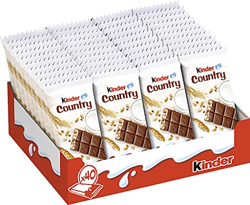 kinder Country – Gefüllte Schokolade mit gerösteten Cerealien und Milchcreme – 1 Packung mit 40 Einzelriegeln (40 x 23,5 g)