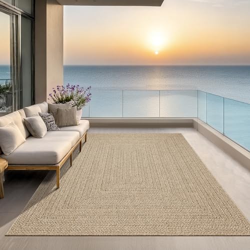 the carpet Kansas Outdoor Teppich – Wetterfester Indoor & Outdoor Teppich im Jute-Look für Balkon, Terrasse, Garten, Wohnzimmer & Esszimmer, pflegeleicht und UV-beständig, ca. 160 x 230 cm
