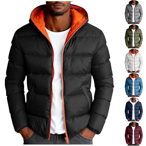 EMATOP Winterjacke Herren Warm Baumwolle Steppjacke Langarm Sport Daunenjacke Freizeit Einfarbig Wintermantel mit Kapuze Pufferjacke Winter Outdoor Jacke Winddicht Mantel Bequem Wanderjacke