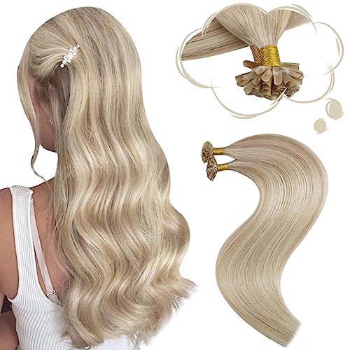 Moresoo Bonding Extensions Echthaar U Tip Extensions Haarverlängerungen Aschblond Gemischt mit Platinblond Keratin Bondings Echthaar #P18/613 35 cm 0.8g/s 40g/Packung