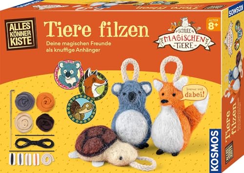 Kosmos 604684 Die Schule der magischen Tiere - Tiere filzen, AllesKönnerKiste zum basteln von Schlüssenanhängern aus Filz, Filz Set für 3 Anhänger, Filzen Starterset für Kinder ab 8 Jahren