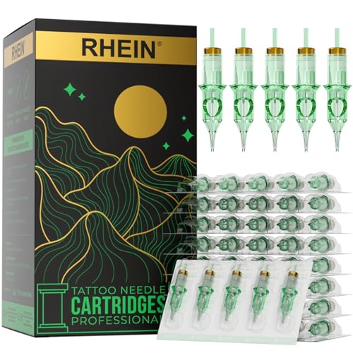 RHEIN Disposable Tattoo Cartridges Nadeln Set Mixed 50PCS #12 Standard Runde Liner 3RL 5RL 7RL 9RL 11RL Tattoo Zubehör für Anfänger und Künstler EN02R-50KIT-E