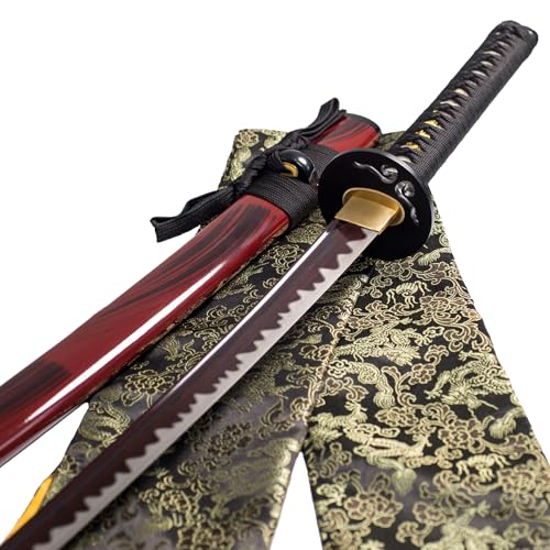 TSIAO CHIH Full Tang Handgefertigtes Japanisches SamuraiSchwert Hamon geschmiedetes gefaltetes rotes Damaskus echtes Scharf Metall Katana…