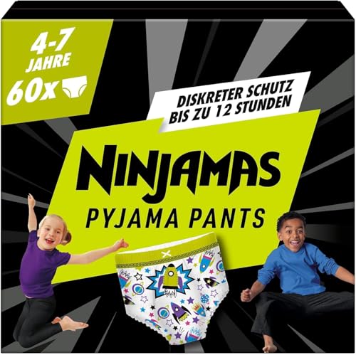 Ninjamas Pyjama Pants Raumschiff, 60 absorbierende Nachthöschen, 7 Jahre, 17kg-30kg, Auslaufschutz für die ganze Nacht
