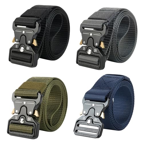 4 Stück Arbeitsgürtel Herren Damen, 120cm Canvas Nylon Stoffgürtel Herren, Verstellbarer Unisex Arbeits Gürtel Keine Metallschnalle, Einstellbar Gürtel ohne Löcher, Schnelle Flughafensicherheit