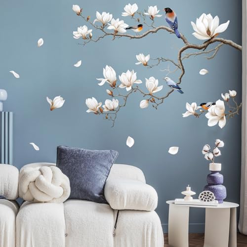 SHUCHING Wandtattoo Blumen Magnolie Weiß