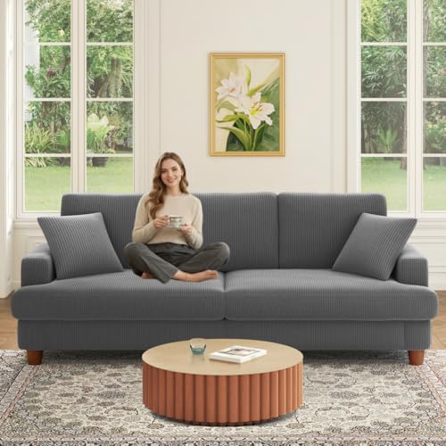 Kidirect Cord Sofa 3 Sitzer, 221CM Bequemes Couch 3 Sitzer, Sofa Wohnzimmer