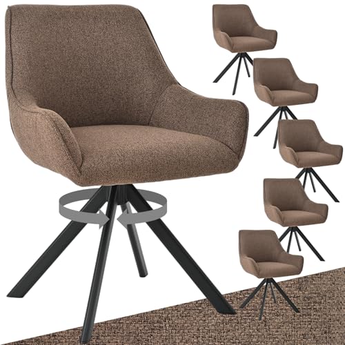 Goeurvant Esszimmerstühle Drehbar 6er Set mit Armlehne – 360°Drehbar Polsterstuhl Leinen Modern Drehstuhl Küchenstuhl mit Metallgestell und Rückenlehne für Esszimmer, Wohnzimmer, Büro, Braun
